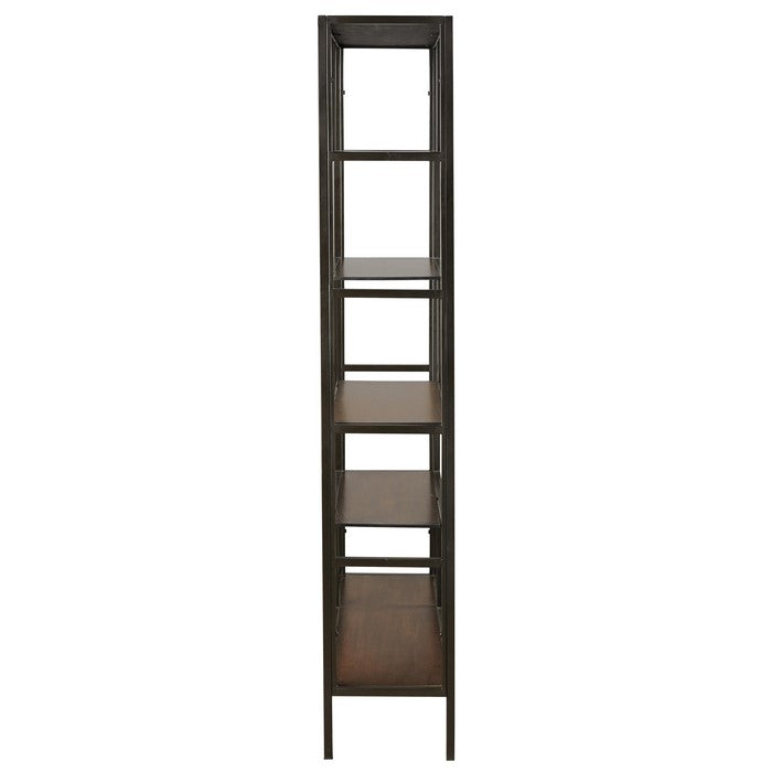 5 Shelves Asymmetric Design Bookcase with Metal Frame, Brown and Black