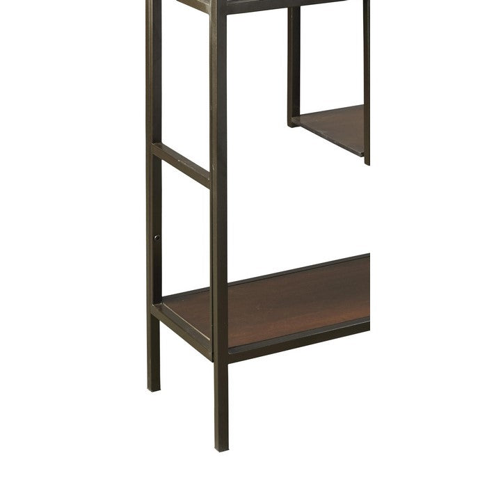 5 Shelves Asymmetric Design Bookcase with Metal Frame, Brown and Black