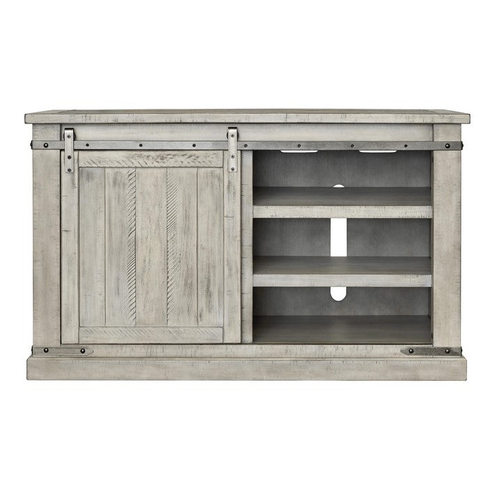 54 Inch Wooden TV Stand with Barn Sliding Door and 4 Shelves, White