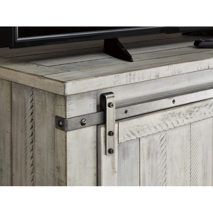 54 Inch Wooden TV Stand with Barn Sliding Door and 4 Shelves, White
