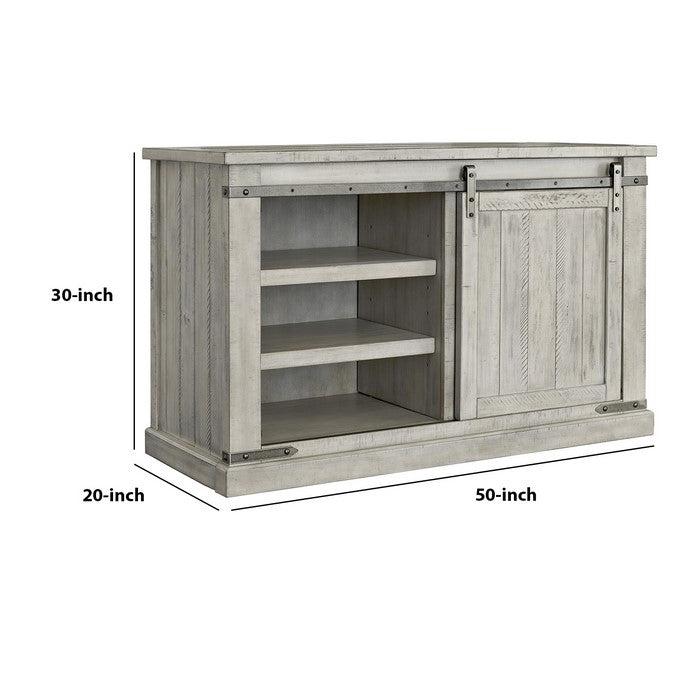 54 Inch Wooden TV Stand with Barn Sliding Door and 4 Shelves, White