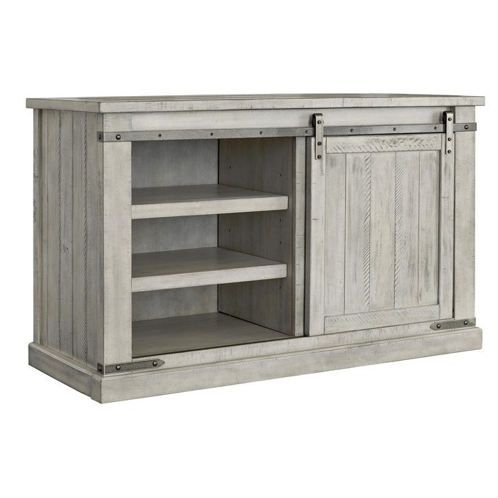 54 Inch Wooden TV Stand with Barn Sliding Door and 4 Shelves, White