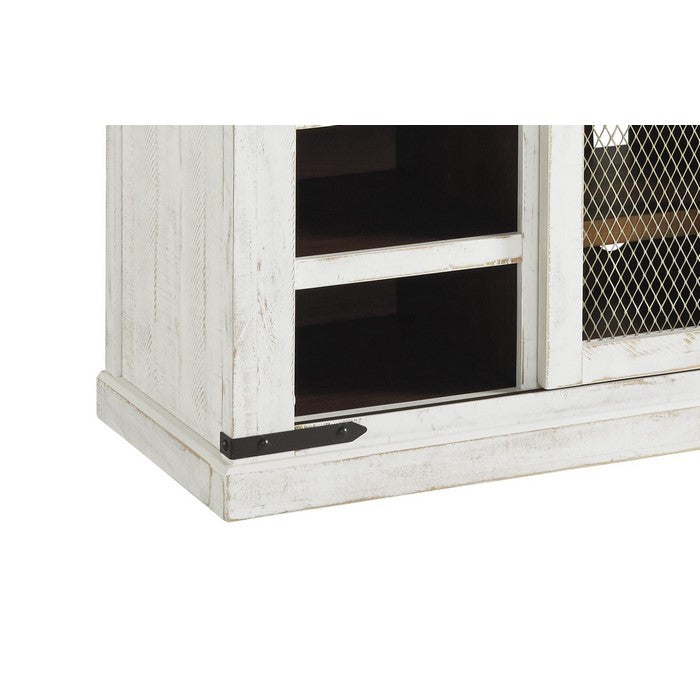 63 Inch 6 Shelf Wooden TV Stand with 2 Barn Sliding Doors, Brown and White