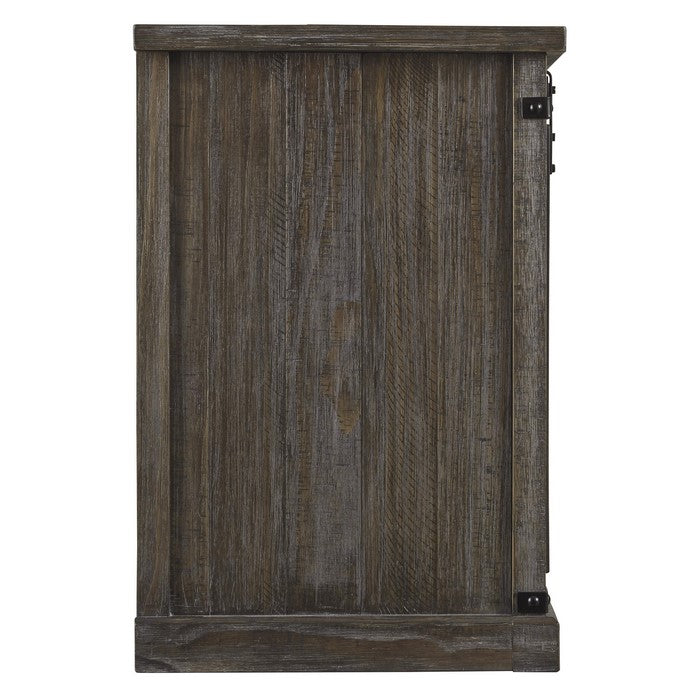 63 Inch Wooden TV Stand with 2 Barn Sliding Doors and 6 Shelves, Brown
