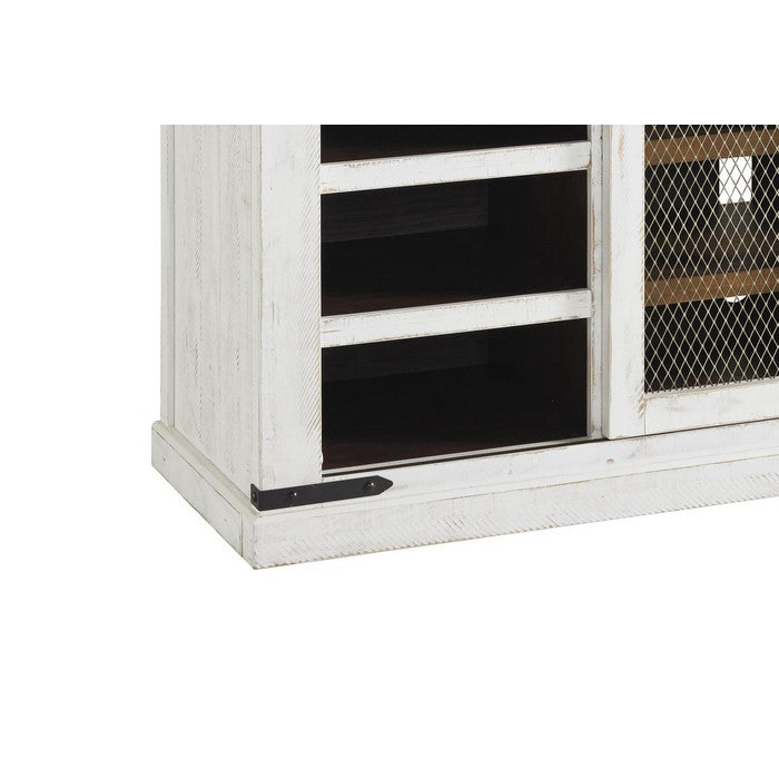 70 Inch 6 Shelf Wooden TV Stand with 2 Barn Sliding Doors, Brown and White