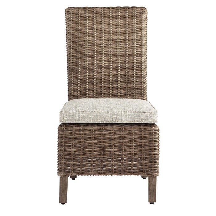 Aluminum Frame Side Chair with Handwoven Wicker, Set of 2, Brown and Beige
