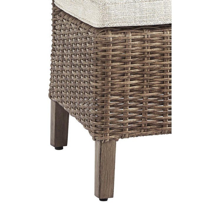 Aluminum Frame Side Chair with Handwoven Wicker, Set of 2, Brown and Beige