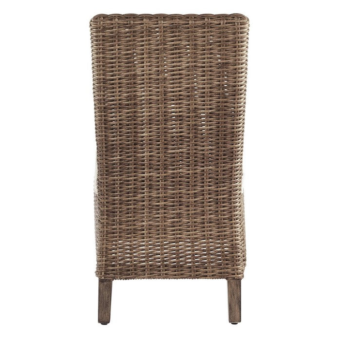 Aluminum Frame Side Chair with Handwoven Wicker, Set of 2, Brown and Beige