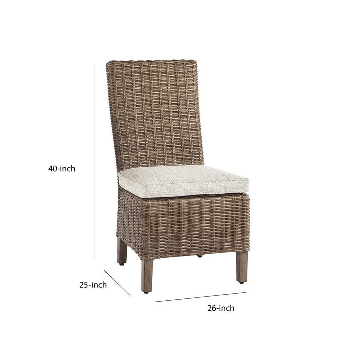 Aluminum Frame Side Chair with Handwoven Wicker, Set of 2, Brown and Beige
