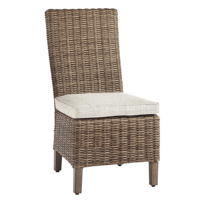 Aluminum Frame Side Chair with Handwoven Wicker, Set of 2, Brown and Beige