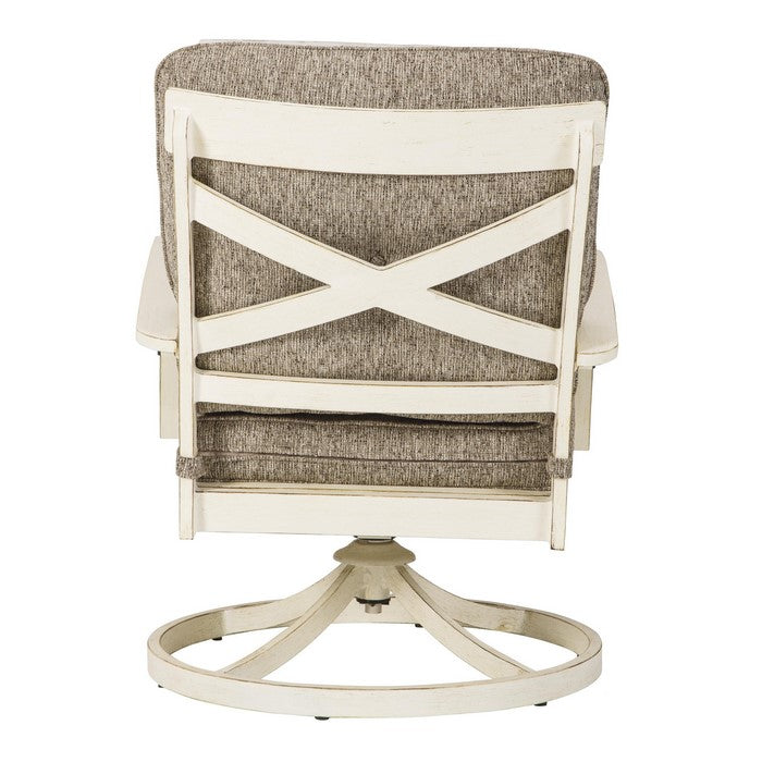 Aluminum Frame Swivel Lounge Chair, Set of 2, White and Brown