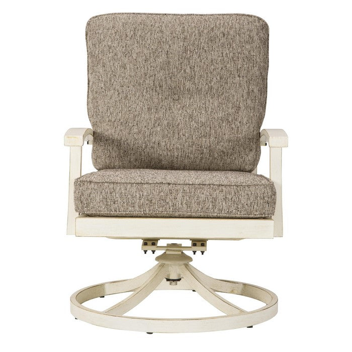 Aluminum Frame Swivel Lounge Chair, Set of 2, White and Brown