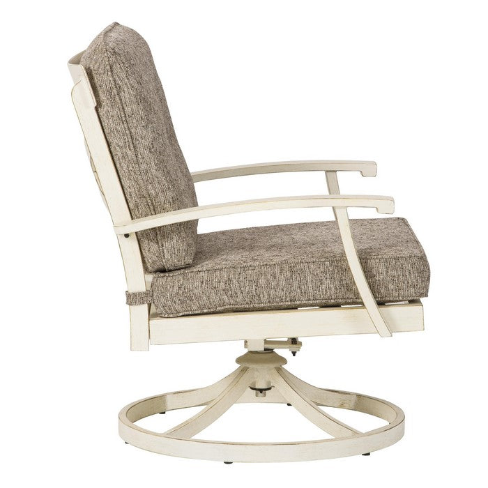 Aluminum Frame Swivel Lounge Chair, Set of 2, White and Brown