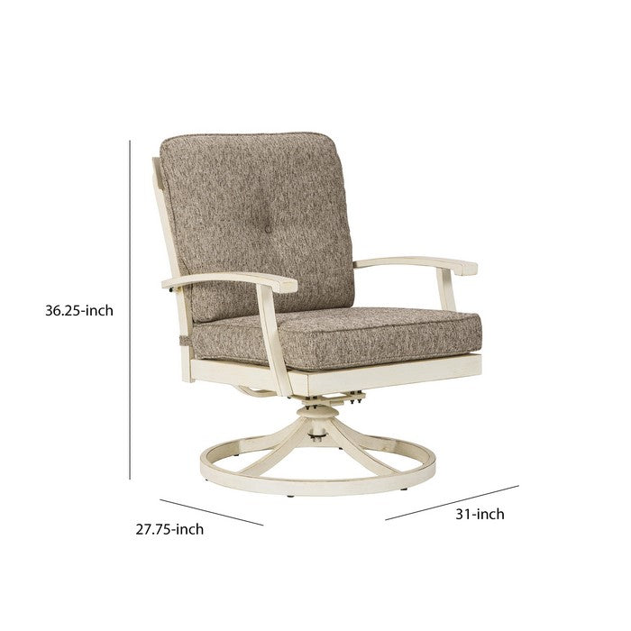 Aluminum Frame Swivel Lounge Chair, Set of 2, White and Brown