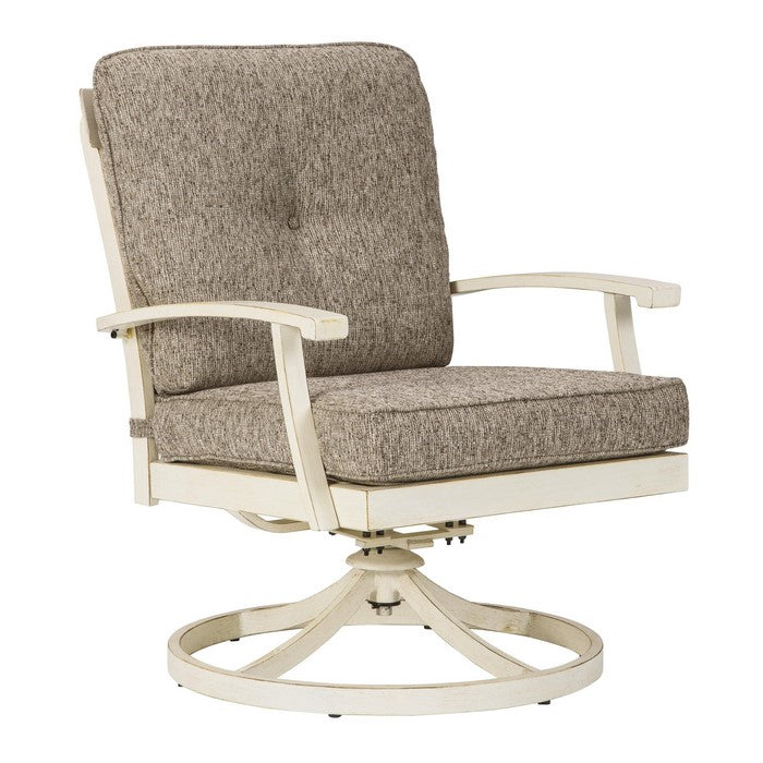 Aluminum Frame Swivel Lounge Chair, Set of 2, White and Brown
