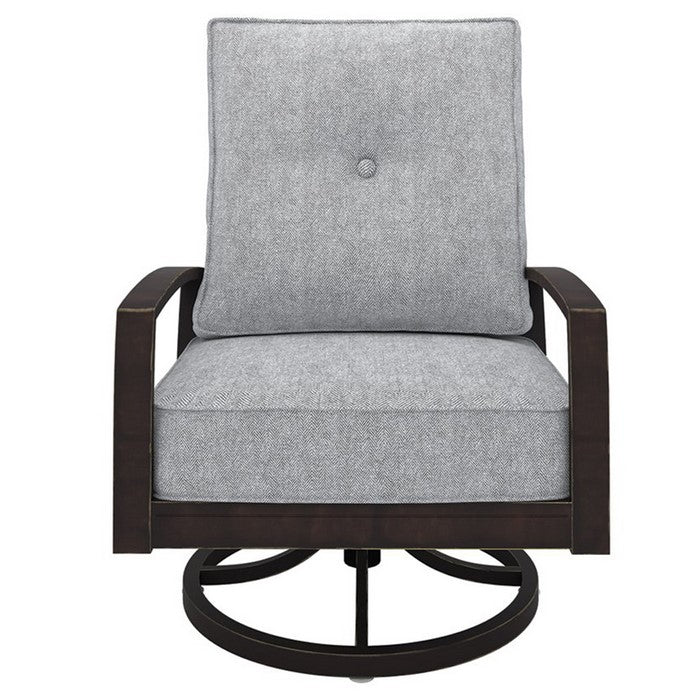 Aluminum Swivel Lounge Chair with Padded Seat, Gray and Brown