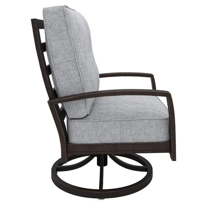 Aluminum Swivel Lounge Chair with Padded Seat, Gray and Brown