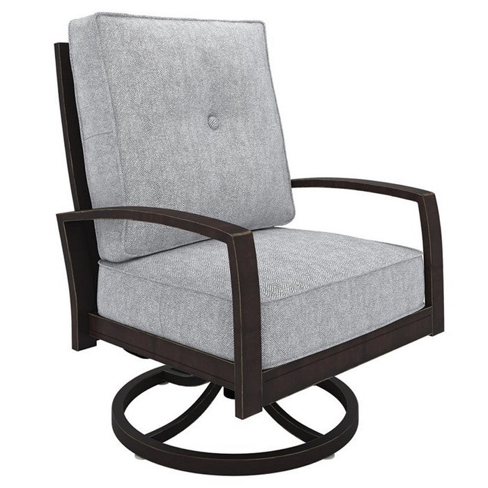 Aluminum Swivel Lounge Chair with Padded Seat, Gray and Brown
