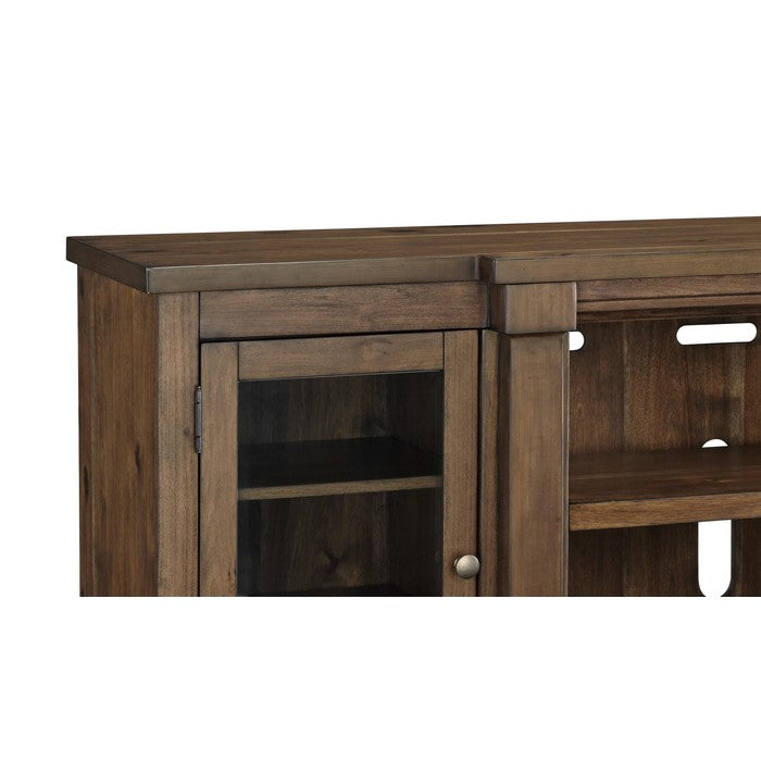 Breakfront Shape Wooden TV Stand with 2 Doors, Extra Large, Brown