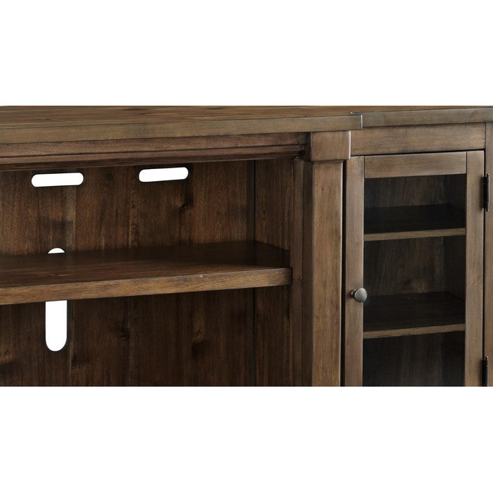 Breakfront Shape Wooden TV Stand with 2 Doors, Extra Large, Brown