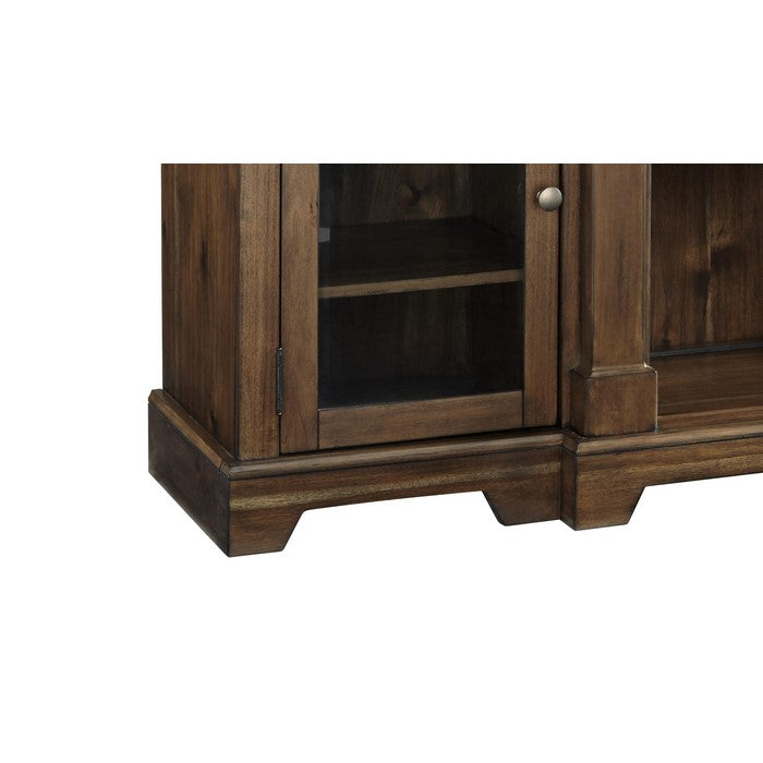 Breakfront Shape Wooden TV Stand with 2 Doors, Extra Large, Brown