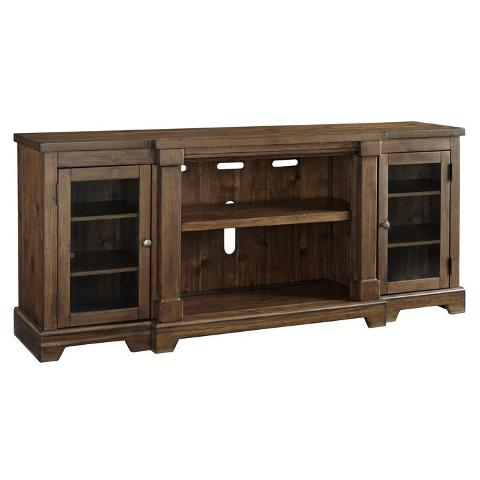 Breakfront Shape Wooden TV Stand with 2 Doors, Extra Large, Brown