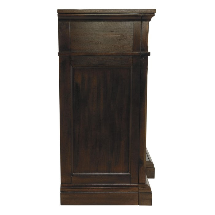 Breakfront Shape Wooden TV Stand with 2 Doors, Extra Large, Dark Brown