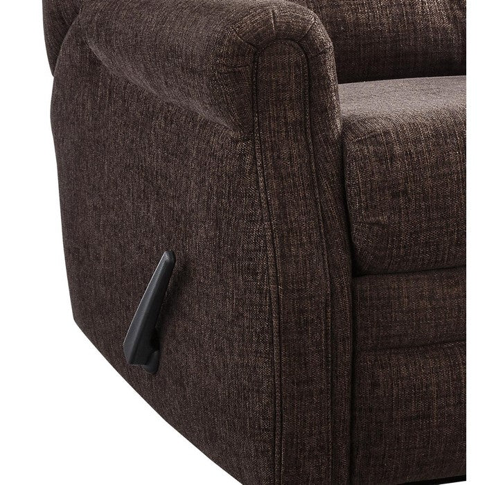 Button Tufted Wooden Recliner with Gliding Mechanism, Brown