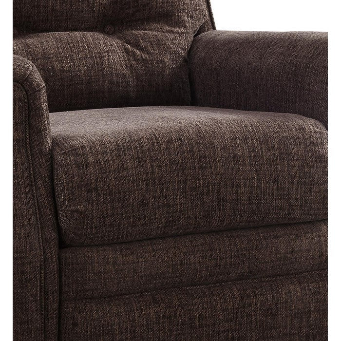 Button Tufted Wooden Recliner with Gliding Mechanism, Brown
