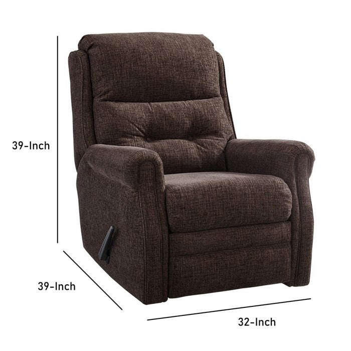 Button Tufted Wooden Recliner with Gliding Mechanism, Brown