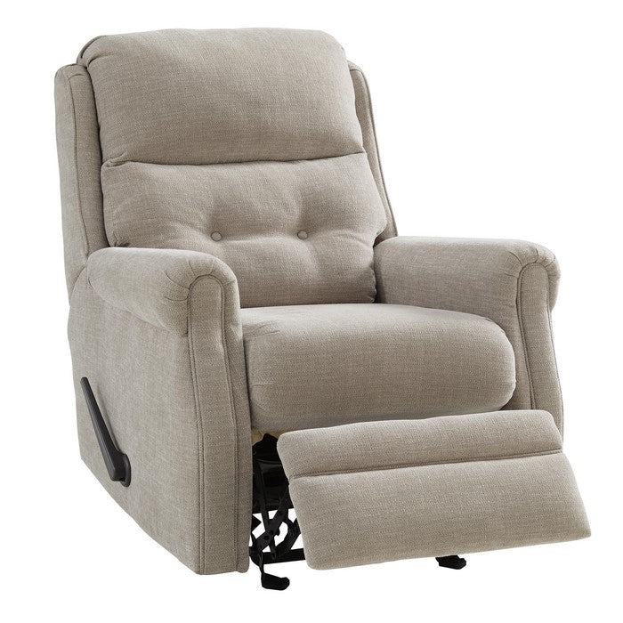Button Tufted Wooden Recliner with Gliding Mechanism, Gray