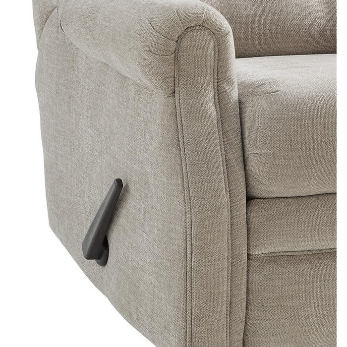 Button Tufted Wooden Recliner with Gliding Mechanism, Gray