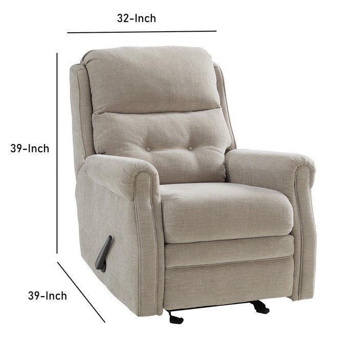 Button Tufted Wooden Recliner with Gliding Mechanism, Gray