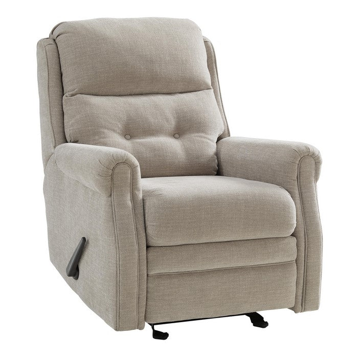 Button Tufted Wooden Recliner with Gliding Mechanism, Gray
