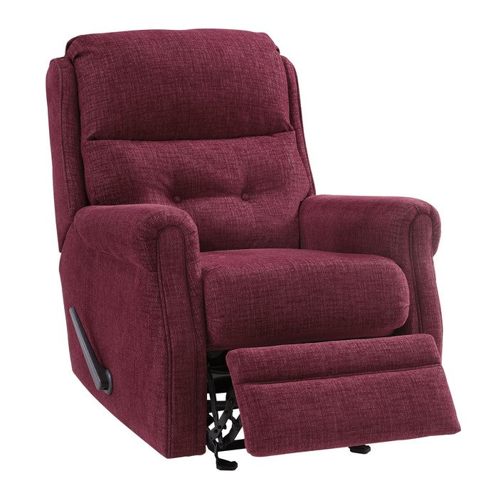Button Tufted Wooden Recliner with Gliding Mechanism, Red