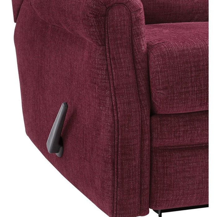 Button Tufted Wooden Recliner with Gliding Mechanism, Red