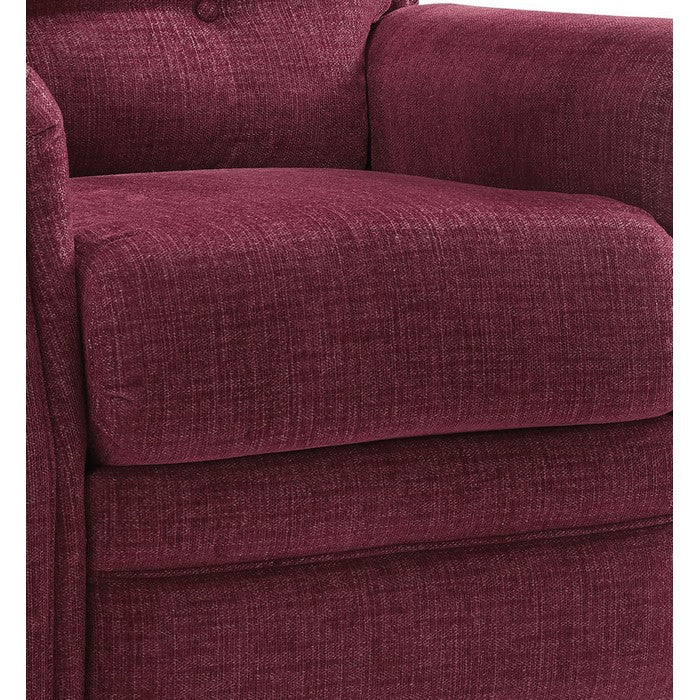 Button Tufted Wooden Recliner with Gliding Mechanism, Red