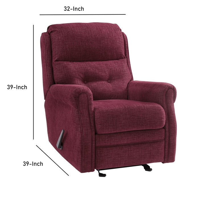 Button Tufted Wooden Recliner with Gliding Mechanism, Red