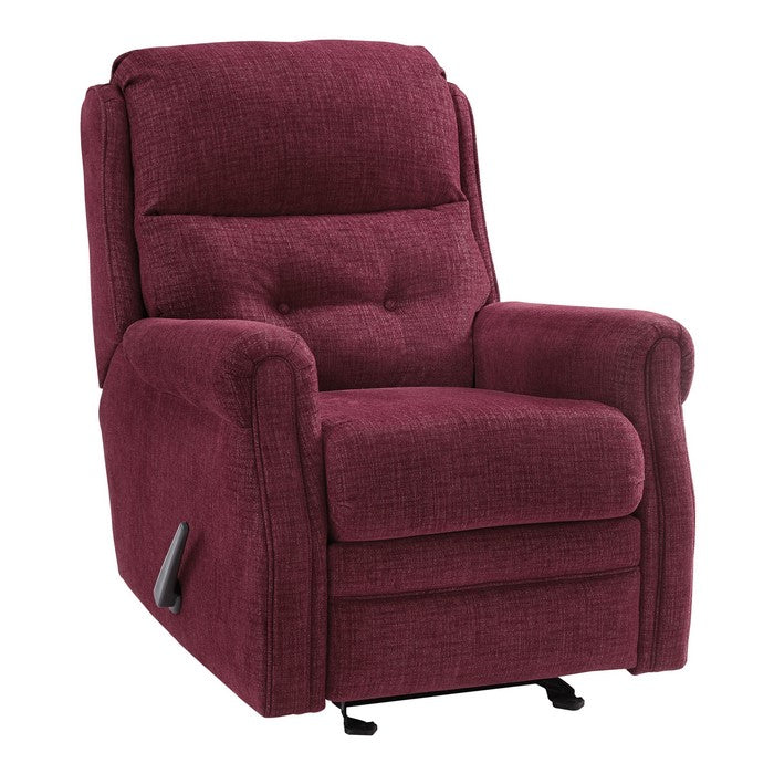 Button Tufted Wooden Recliner with Gliding Mechanism, Red