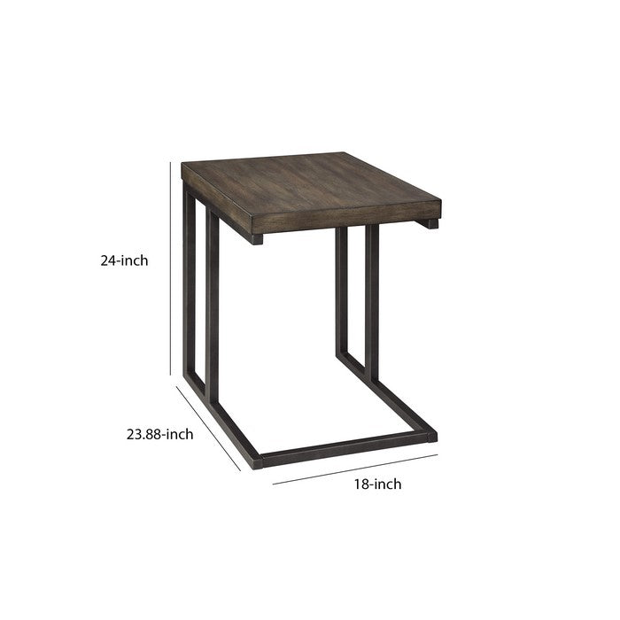 Cantilever Design Wooden Top Chair Side End Table, Brown and Black