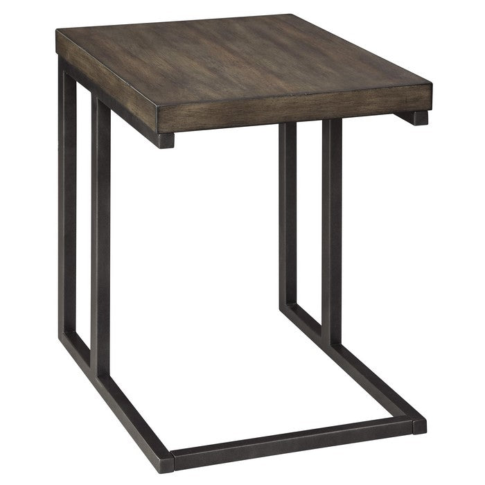 Cantilever Design Wooden Top Chair Side End Table, Brown and Black