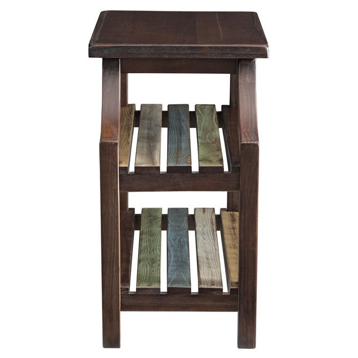 Chair Side End Table with 2 Open Slatted Shelves, Brown