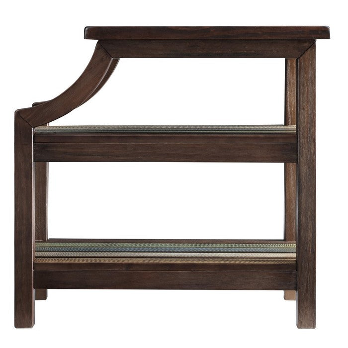 Chair Side End Table with 2 Open Slatted Shelves, Brown