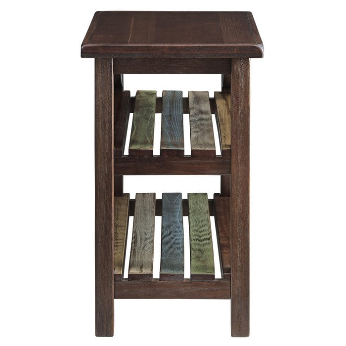 Chair Side End Table with 2 Open Slatted Shelves, Brown