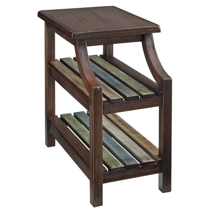 Chair Side End Table with 2 Open Slatted Shelves, Brown