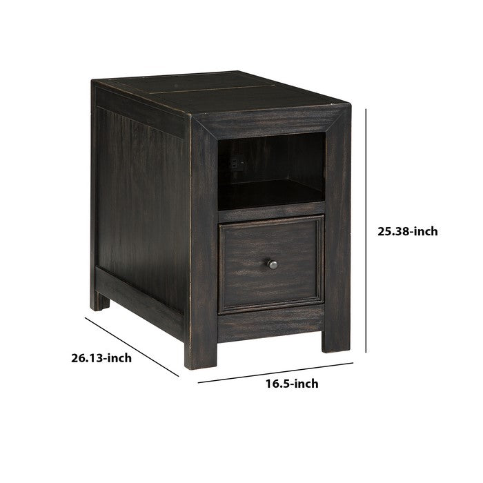 Chair Side End Table with Lift Top Storage and Open Cubby, Black