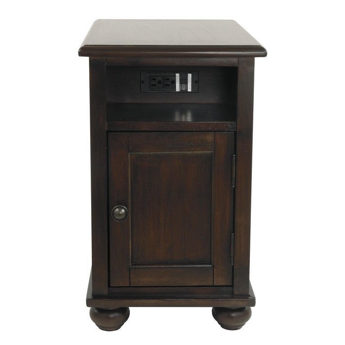 Chair Side End Table with Open Compartment and Power Strip, Brown