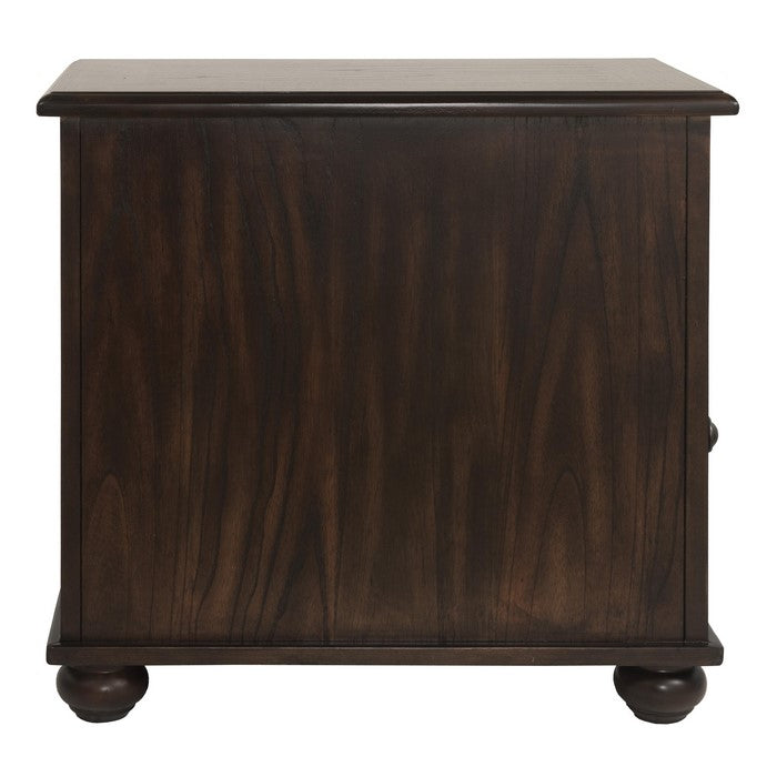 Chair Side End Table with Open Compartment and Power Strip, Brown