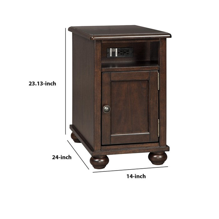 Chair Side End Table with Open Compartment and Power Strip, Brown