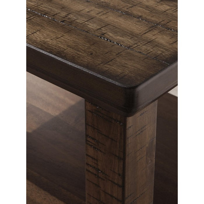Chair Side End Table with Plank Style Top and 2 Open Shelves, Brown